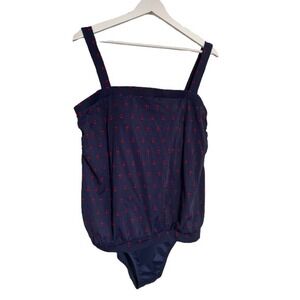 Miraclesuit Womens Navy Blue Red Anchor Print Blouson One Piece Swimsuit Size 12